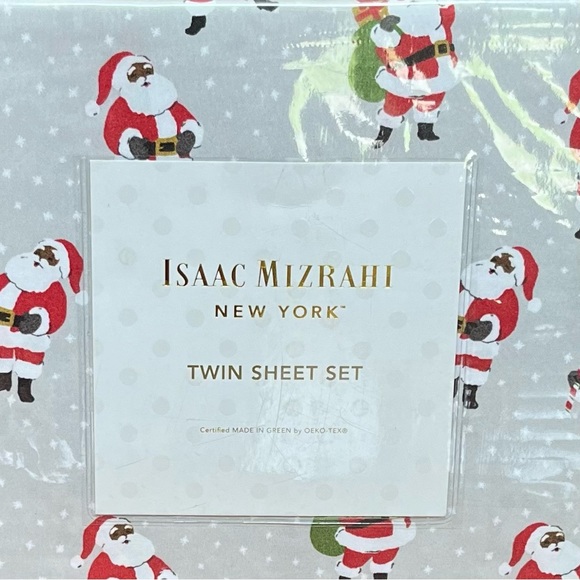 ISAAC MIZRAHI TWIN SHEET SET AFRICAN AMERICAN SANTA PRINT - Picture 3 of 3